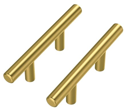 Goldenwarm T-Stange Möbelgriffe Hohl Edelstahl Küchenschrank Türgriffe Goldfarbenes Messing