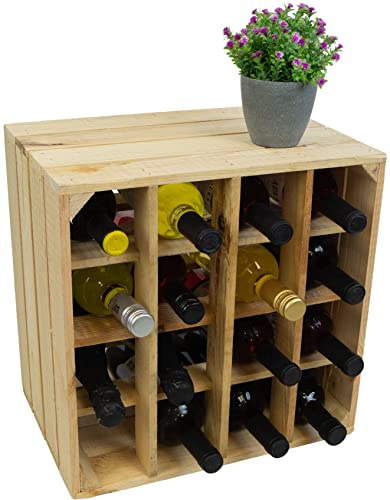 Kistenkolli Altes Land Weinregal 16er weiß/Natur/geflammt Maße 40x40x27cm Regalkiste Flaschenablage Weinkiste (Natur)