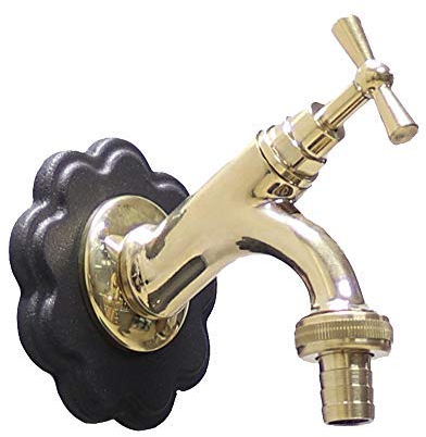 FONDERIA BONGIOVANNI Robinet mod. 303L en laiton brillant pour jardin, fontaine à mur extérieur, avec rosace modèle fleur, couleur gris fonte