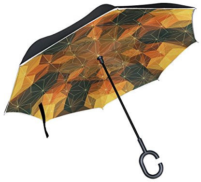 Mnsruu Doppelschichtiger umgekehrter Regenschirm, Mosaik-Design, faltbar, winddicht, UV-Schutz, auf dem Kopf, für Regen, mit C-förmigem Griff