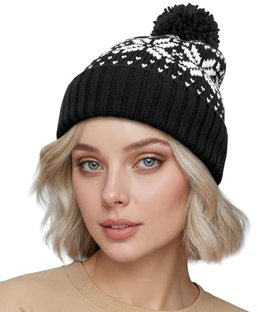 Neverless® Damen Strickmütze Norweger Strickmuster Pudelmütze Wintermütze mit Strickbommel