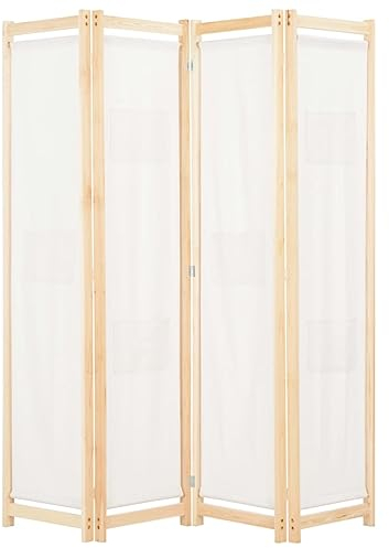 vidaXL Rumsavdelare 4 Paneler Skärm Avdelningspanel Hopfällbar Rumspanel Skärmvägg Avdelningsskärm Skiljevägg Partition Kontorspartition Gräddvit Tyg