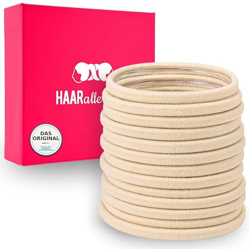 Haarallerliebst Haargummi mit Gummihaftung Damen Beige für blondes Haar (12 Stück | 5mm breit) - nahtlos für Zopf & Dutt - Haargummis Damen | Zopfgummi | Hair Ties