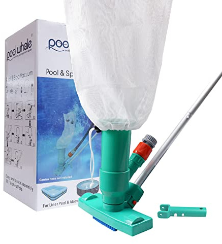POOLWHALE Upgrades Pool Spa Pond Mini Jet Vac Vacuum Cleaner w/Brush, Bag,6 Sections Telescopic Pole of 56.5 and Handle