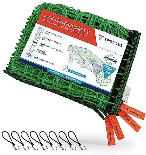 TRIBURG Filet de remorque 2x3 INCL. 8X Crochets extenseurs - Filet de remorque avec marquages des Coins et renforcement des Bords INCL. 8X tendeurs en Caoutchouc avec Crochets