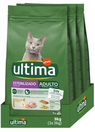 Ultima Esterilizado Adult Pollo, Comida seca para gatos, Pack de 3 x 3kg, Total 9kg