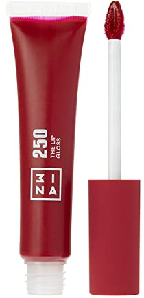 3INA MAKEUP - Vegan - The Lip Gloss 250 - Rosso Rosa Scuro - Effetto Specchio - Look Lucido - Apparenza Cremosa - Altamente Pigmentato - Lucidalabbra con Bacchetta -Formula idratante - Cruelty Free