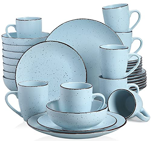 Tafelservice Steingut, vancasso MODA Geschirrset, Vintage Aussehen, 32-teiliges Kombiservice mit je 8 Speisetellern, Kuchentellern, Schalen und Tassen