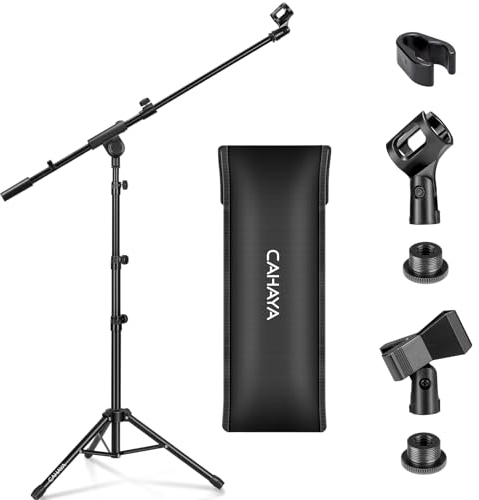 CAHAYA 2 in 1 Dual-Use Mikrofonständer boden Mikrofonstativ mit galgen, mit tragbare Tasche und zwei Mikrofonclips, geeignet für Bühnentreffen, Live-Sprache usw CY0239, Medium