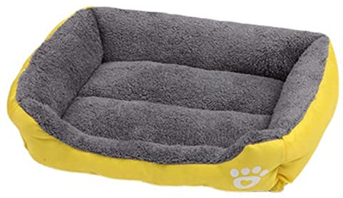 Haustier-Hundebett für kleine, mittelgroße und große Hunde, rutschfest, orthopädisches Hunde-Sofa, bequeme Katze, Hundedecke, Kissen, Tiefschlaf, Matratze, Washbale (S), Gelb