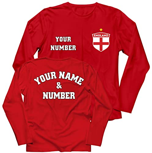 lepni.me Herren T Shirts Personalisiertes England Fußballtrikot mit Ihrem Namen und Nummer Flaggenabzeichen, Weltmeisterschaft 2022 Europäische Fußballmeisterschaft (L Rot Mehrfarben)