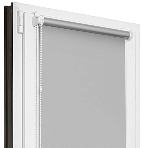 Estika Verdunklungsrollo Thermorollo ohne Bohren - 90 cm x 220 cm - Grau - 13 Stofffarben, Rollos für Fenster ohne Bohren, Klemmfix-Rollos für Innenfenster (90 cm Stoffbreite)