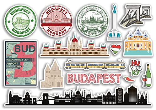 A5 Aufkleberbogen Budapest Sehenswürdigkeiten Vinyl Aufkleber – Ungarn Flughafen Briefmarken Skyline Flagge Karte Reise Urlaub Scrapbooking Stadt Gepäck #79141