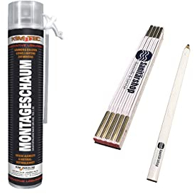 Sanitärshop Baustoffe & Sanitär Set: 6 x 500ml KIM-TEC Montageschaum Bauschaum PUR B3 1K 500ml gelb inkl. Zollstock + Bleistift