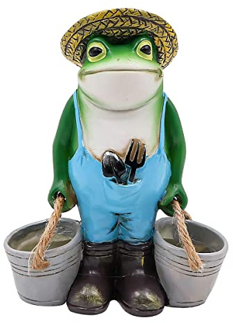 NUZAMAS Grenouille extérieure - Décoration de jardin - Statues de grenouille en pot de fleurs - Statue de ferme - Décoration de jardin en résine - Décoration pour jardin, maison, cour