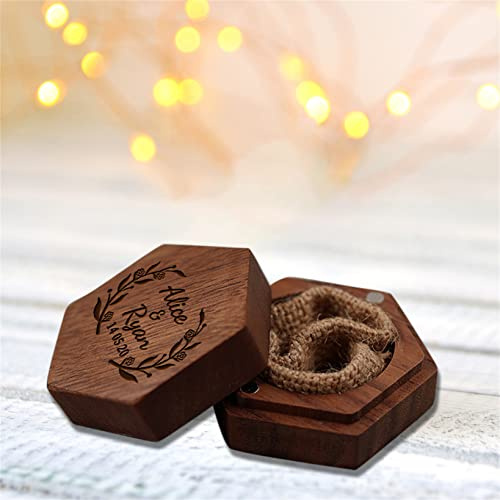 Wellhoope Personalisierte Ringbox aus Holz für die Hochzeitszeremonie mit eingraviertem Namen, Datum, Verlobung, Schmuckschatulle, Organizer, Vorschlags-Ringbox, Hülle für Jahrestag, Hochzeit