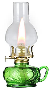 DNRVK Vintage Green Kerosene Lamp with Handle Color Glass Oil Lamps for Indoor Use Large Indoor Decorative Oil Lamp Hurricane Lamp Lantern for Tabletop Decor Emergency Lighting