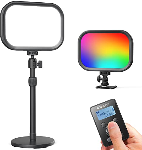 RALENO Lampe vidéo LED RGB avec télécommande, Panneau Lumineux LED pour Le Streaming, l'enregistrement vidéo, la Photographie, 1% à 100% 2500-8500K et 360° Couleur réglable