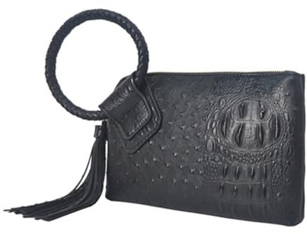NGIL Women Mini Wristlet Purse, Fashion Faux Leather Mini Purse With Fringe Tassel, Wristlet Wallet Women's Mini Handbag (Black-Faux Crocodile)