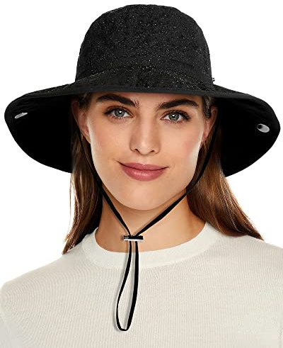 Waterproof Bucket Rain Hat for Women Wide Brim Summer UPF50+ Cowboy Sun Hat Men Foldable Soft Floppy Beach Hat Black