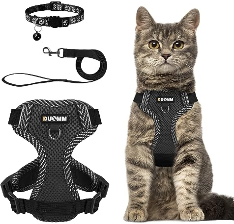 NeuWook Katzengeschirr mit Leine, Katzenleine mit Geschirr für Katzen, Brustgeschirr Cat Harness Katzengarnitur ausbruchsicher verstellbar Katzenweste (Schwarz, L)