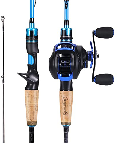 Sougayilang Casting Angelrute und Rollen-Kombi, 1.8m/2.1m MH Angelrute mit Baitcasting Rollen-Kombination, 2-Sektion Baitcaster Combo-2.1SER