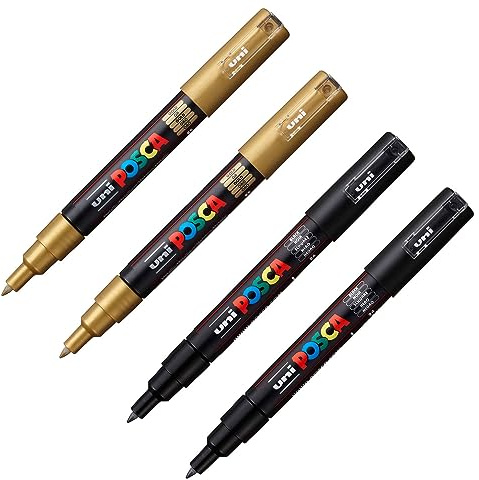 POSCA - Set di pennarelli acrilici PC-1MC, oro e nero, set da 4