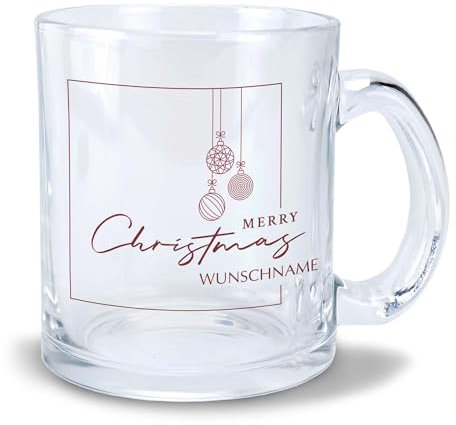 Kiwistar Tasse transparent Glas - Christmas Kugel - individuell personalisiert mit Wunschtext bedruckt - Texttasse selbst gestalten - Tassen selber personalisieren - Spruch - Geschenk - Motivtasse