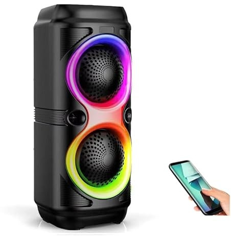 COSHANO Altavoz Portatil con Bluetooth Efecto de Luces LED RGB Speaker con Lector USB MP3 Torre Karaoke con Radio Integrada, Altavoces 4 x2 (BT-2415)