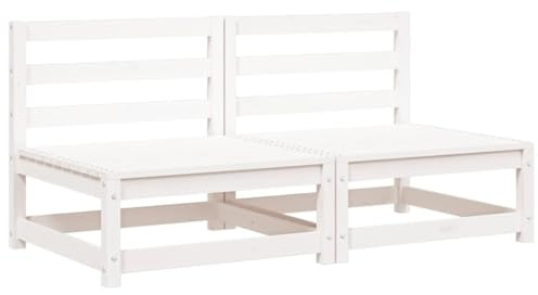 vidaXL Gartensofa 2 STK., Modular Sofa ohne Armlehnen, Gartensessel mit Lattenrost, Relaxsessel Lounge Sessel Gartenmöbel, Weiß Kiefernholz