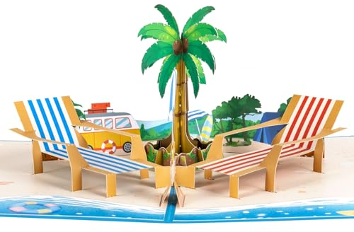 GREETING ART Pop-Up Karte Reisegutschein,Pop Up Karte Glückwunschkarte Geburtstagskarte Geschenkkarte Reisegutschein Geburtstag Urlaub Reise Strandurlaub Maritim Meer Flitterwoche Wellness