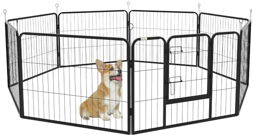 PawHut Parque para Mascotas de 8 Paneles 80x60 cm Corralito para Perros con Puerta y Doble Pestillo Metálicos Cerca de Entrenamiento Negro