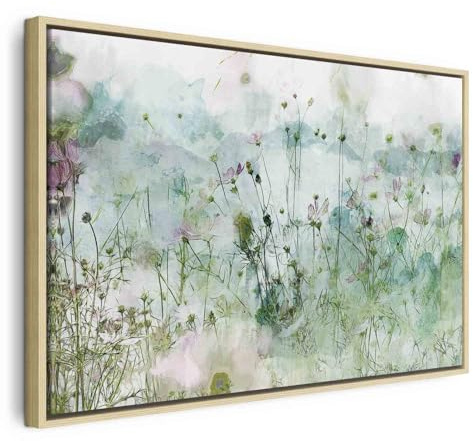 B&D XXL - Leinwandbild Botanik bunt gemalt, 90x60 cm, Schlafzimmer, modern | Hochwertige Leinwand, sofort aufhängbar, ideal fürs Wohn- oder Schlafzimmer, wasserfest und lichtecht, langlebig, stilvoll