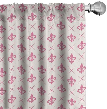 ABAKUHAUS Fleur De Lis Vorhänge 2er-Pack, Rosa farbige alte Lilien-Blumen-Motive mit Karierter Muster-französischer Wappenkunde, 4 Stück 150 cm x 245 cm, Pink Cream