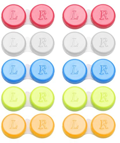 Rumgug 10 Pack Contact Lens Cases, Portable Contact Lens Container Left/Right Eyes Contact Lens Holder Box, Travel Contact Lens Case Mini Care Storage Boxes for Home Outdoor Business Trip 5 Colours