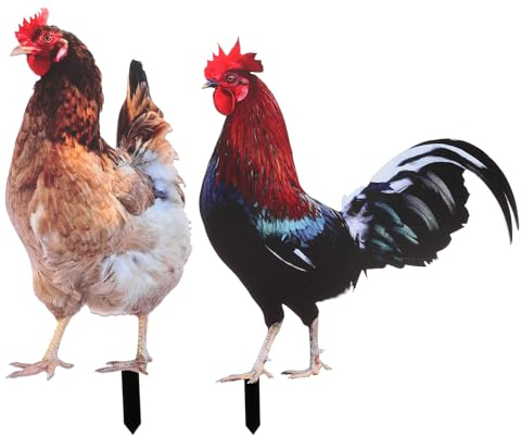 BESPORTBLE 2er Set Hühnerfiguren Aus Acryl - Miniatur-Tierstatuen Für Außenbereich - Zaunhocker - Hof Dekoration - Gartendekoration - Hahn Und Henne Skulpturen - Osterdekoration Frühlingsdekoration