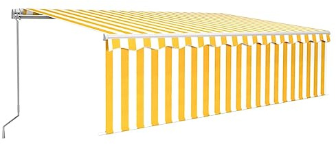 Toldo para balcón, jardín, terraza, toldo con brazo articulado, retráctil con persiana, 5 x 3 m, amarillo y blanco, para terraza