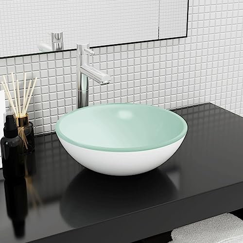 ZEYUAN Lavabo de Vidrio Templado Blanco 35x12 cm, Fregadero, Lavabo Baño, Lavamanos Baño, Lavatorio Casa De Banho, Mueble Lavabo sobre Encimera