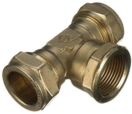 22mm x 22mm x 1/2 Compression Threaded Centre Tee (Known as 22mm tee/Pipe Fittings/Plumbing Compression Fittings/Brass tee Fitting Also Available in 15mm x 15mm x 1/2 Inch BSP)