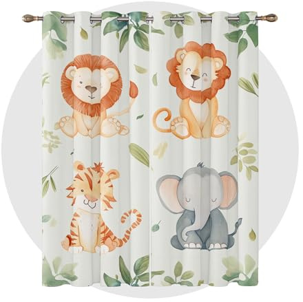 Generisch Vorhänge Safari - Süße Cartoon Zootier Fenster Gardinen mit Ösen, Vorhang Blickdicht Verdunklungsvorhänge Thermovorhang für Wohnzimmer Schlafzimmer Deko 2er Set, H 160 x B 132 cm C#-3