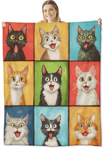 Katzendecke für Kinder und Erwachsene, Flanell-Katzendecken, Geschenke, Katzen-Überwurfdecke für Sofa, Couch, Bett, Wohnzimmer, weich, warm, gemütlich, Katzendekoration, 127 x 101,6 cm