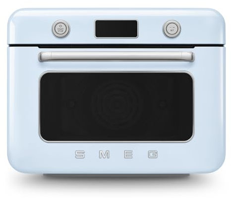 Smeg, Mini Four Combiné COF01PBEU, 10 Fonctions de Cuisson, 33 Recettes Automatiques, Réservoir Amovible, Cuisson à la Vapeur, Fonction de Détartrage, Puissance 1800W, Bleu Azur
