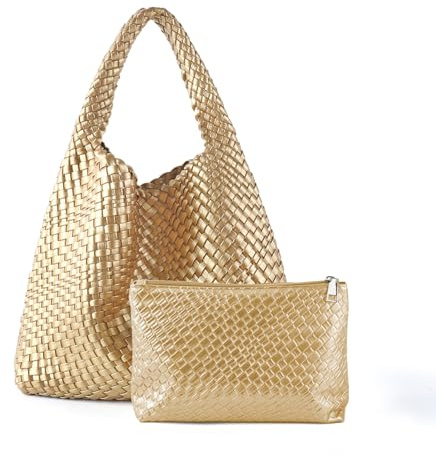 Gewebte Tragetasche für Damen, veganes Leder, handgewebte Handtaschen und Geldbörse, Schultertasche, Top-Griff, All-Match-Unterarmtasche