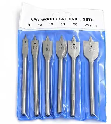 Sivitec 6PCS Wood Flat Drill Bits Set 10/12/16/18/20/25mm Flat Boring Bit Wood Hole Cutter Drill Bit