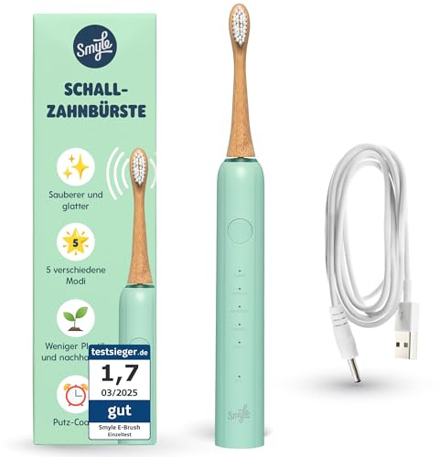 Smyle Schallzahnbürste mit Sensor, 3 Monate Akkulaufzeit, Intelligenter Timer und 5 Putzmodi und Wasserdicht (Mintgrün)