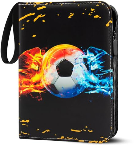Peiranup Sammelalbum für Fussball 400 Karten - 50 Seiten 4 Taschen Album | Fußball Sammelkartenalben PU Tragbar Wasserdicht Karten Halter Heft Ordner Buch kompatibel Fußballkarten Geschenk für Sammler