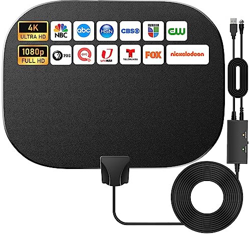 2025 Nuovo Potente Amplificatore Interno dell'Antenna TV, 600KM Gamma 360° Ricezione del Segnale Antenna TV Digitale per 1080P 4K Tutte le Vecchie e Smart HDTV DTT DVB-T/DVB-T 2, 10M Cavo Coassiale