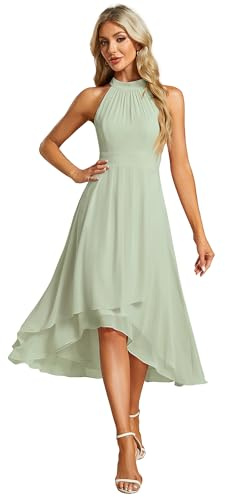 Ever-Pretty Vestido de Invitada Sin Respaldo Pliegues High Low Muselina Dobladillo Irregular Chic Vestido de Noche Elegante Menta Verde 44