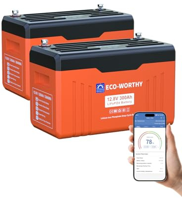 ECO-WORTHY 2PACK LiFePO4 300Ah 12V Bluetooth mit Display,7.68KWH Lithium Batterie 12V 300Ah mit BMS Low Temperature Schutz für Solaranlage Komplettset