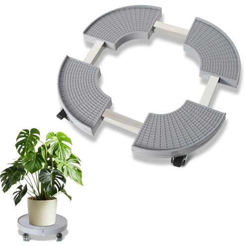 Peviasot Rotella per piante, vascolari, rullo per fiori, rotondo con ruote girevoli a 360°, portata 200 kg, con ruote per interni ed esterni, colore grigio